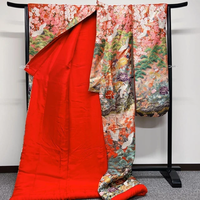 Japanese Kimono Uchikake Luxurious Wedding Embroidery Pure Silk Flower CraneK450 3