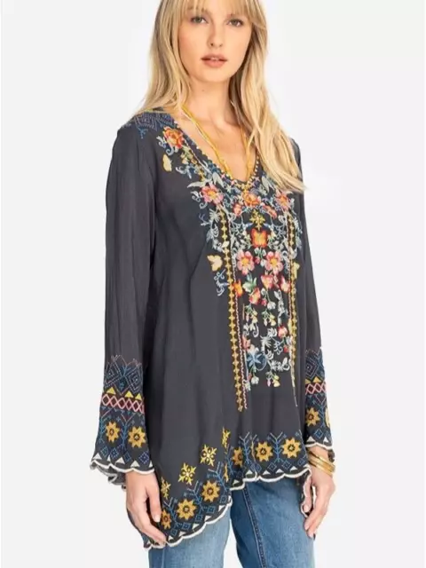 NEW JOHNNY WAS Rosetta Heavily Embroidered Blouse Tunic Boho Large Xl ...