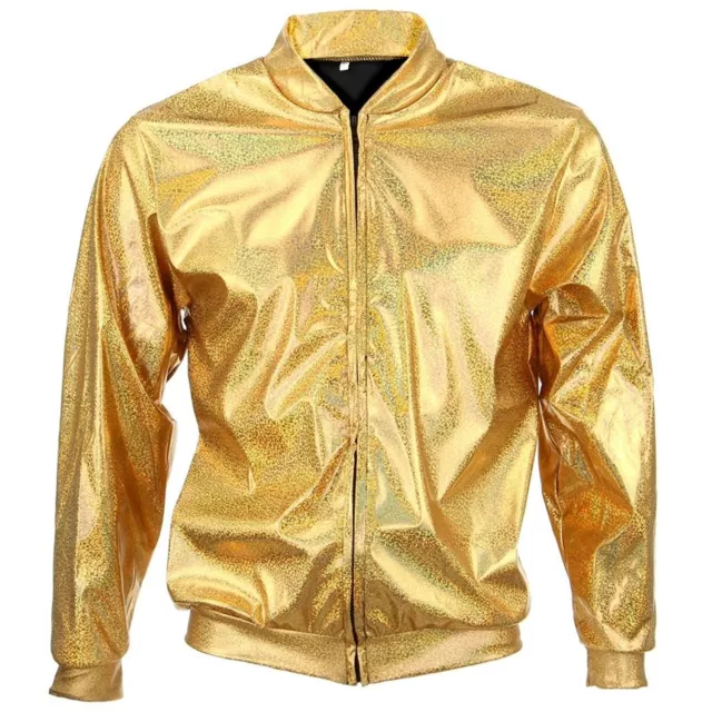 Metallic Bomberjacke glänzende Folie holographisches Festival 70er 80er 90er Jahre Kostüm