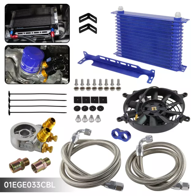 15 reihiges Ölkühler Kit mit Thermostat Ölfilter Adapter Kit +7 "Elektro Lüfter