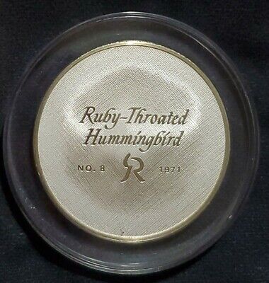 1971 Franklin Mint Robert Bird Ruby-Throated Hummingbird 2 oz .925 Silver Medal