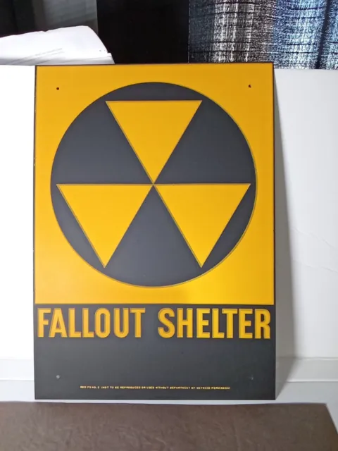 Vtg 1950s-60s Original Reflective Fallout Shelter Sign Galvanized Steel 10"x14"