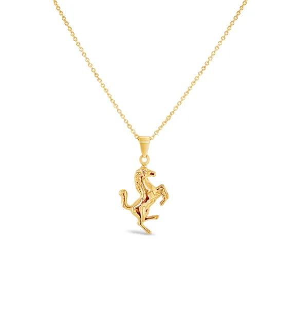 Olive & Chain Solid 14k Yellow Gold Horse Charm Pendant Necklace