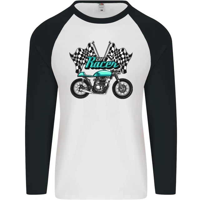 Cafe Racer Biker Motorcycle Motorbike Mens L/S Baseball T-Shirt