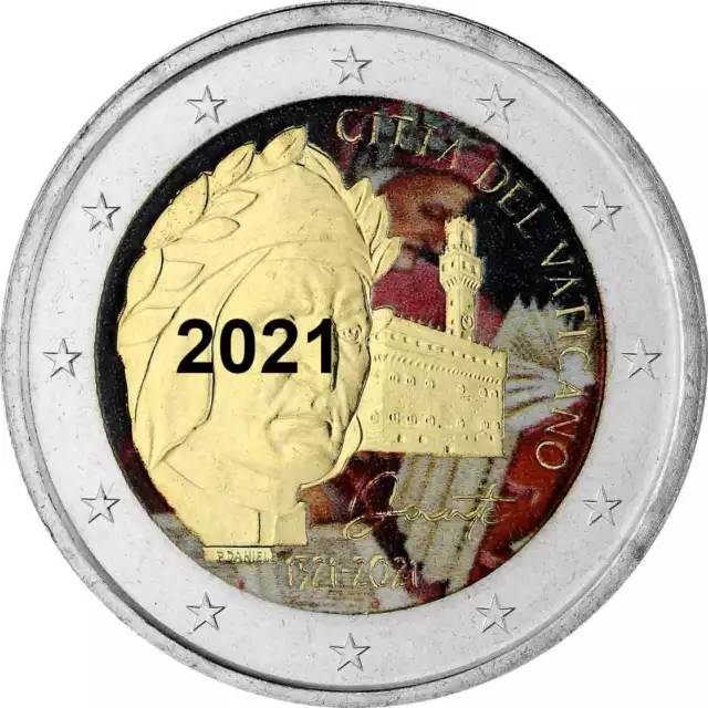 2 Euro Gedenkmünze 2021 coloriert Vatikan Italien San Marino Malta Spanien uvm