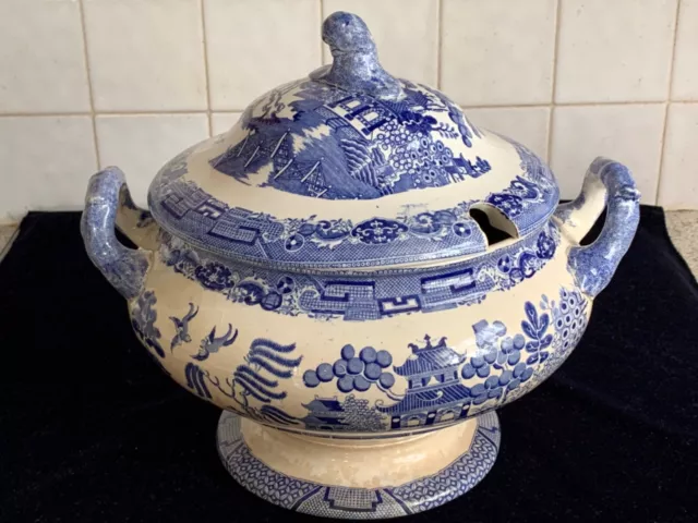 COPELAND & GARRETT Antique Victorian New Blanche Blue Willow LARGE TUREEN  (A/F)