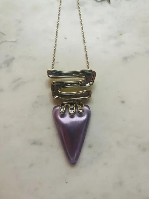 NWT ALEXIS BITTAR LUCITE ARROW PENDANT NECKLACE Purple Yellow Gold Plated $275