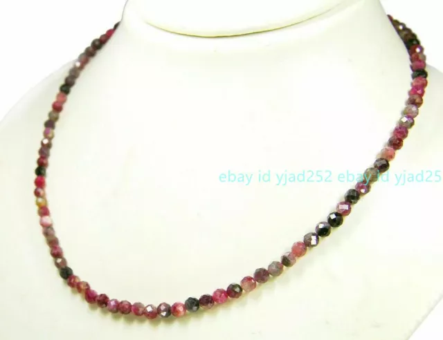 20" Faceted 3mm Natural Multicolor Tourmaline Round Beads Gemstone Necklace 3