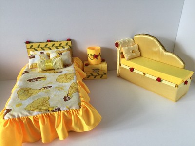 Barbie,Ever After High.furniture Bedroom Set:Bed,sofa,lamp:Beauty and the Beast 11