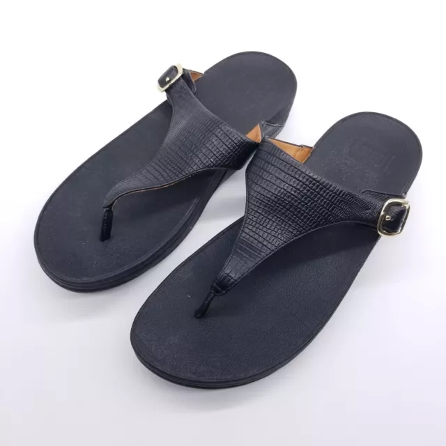 FitFlop Sandals Women's 9 Black The Skinny Thongs Flip-Flops Wedge Animal Print