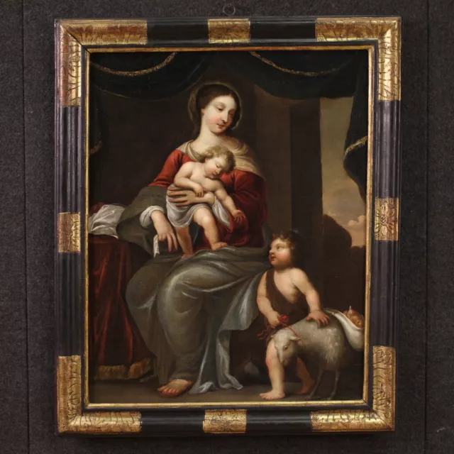 Madonna bambino San Giovannino dipinto antico quadro olio su tela XVIII secolo