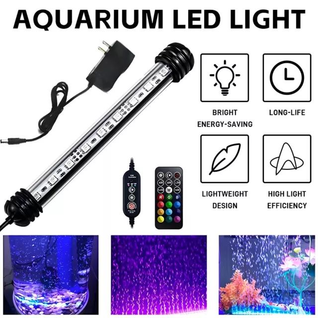 Underwater Aquarium Air Bubble LED Light Fish Tank RGB Submersible Lamp + Remote