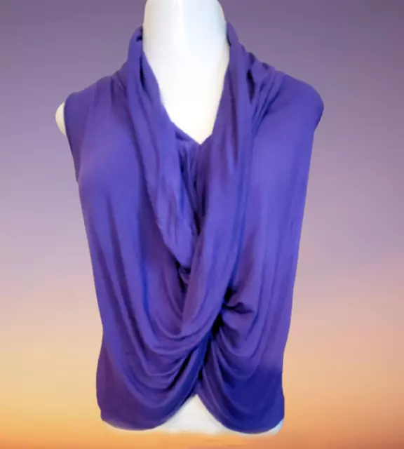 Jennifer Lopez Womens Purple Violet Drape Cowl Neck Sleeveless Top Blouse Sz XS