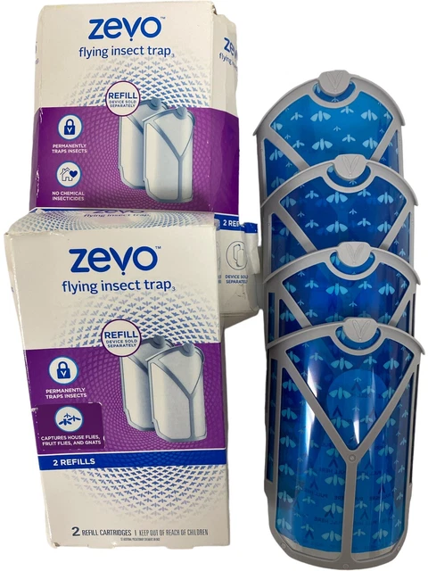 Zevo Flying Insect Trap Refill Cartridges, 2 Packs/4 Refills, Damaged Boxes