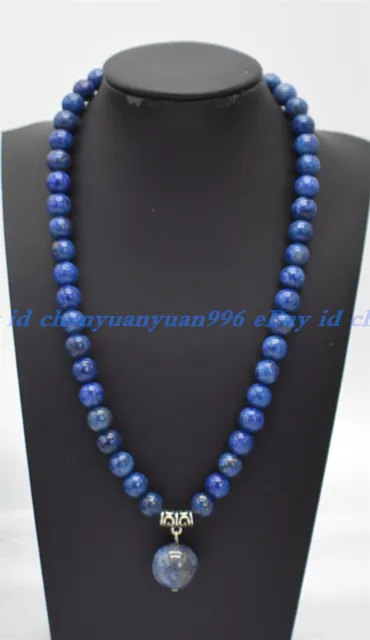 Real Natural Blue Egyptian Lapis Lazuli Gemstone Beads Pendant Necklace 18"