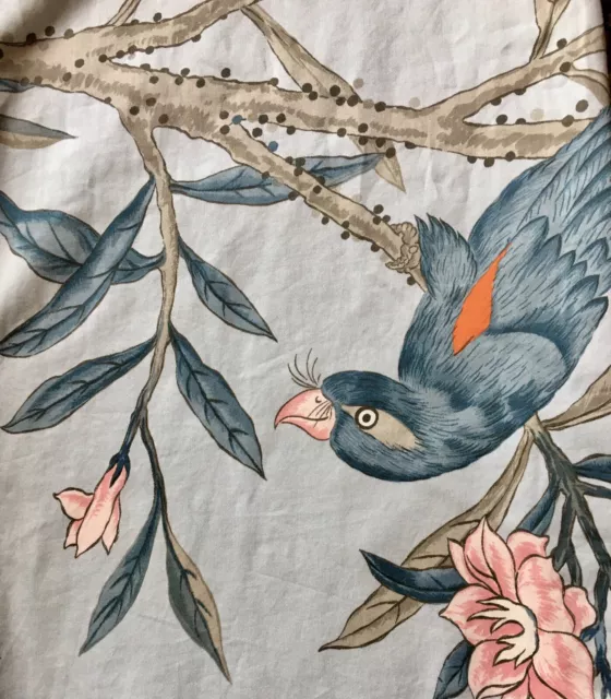 Vintage French Exotic Floral Bird Cotton Fabric Bedspread Bed Cover~Blue Apricot