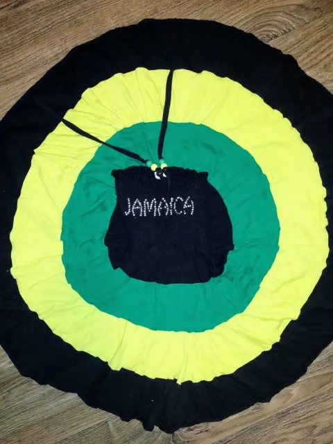 Girl's Full Circle Jamaica Reggae Rasta Color Sundress Smocked Beaded Ties S 2T