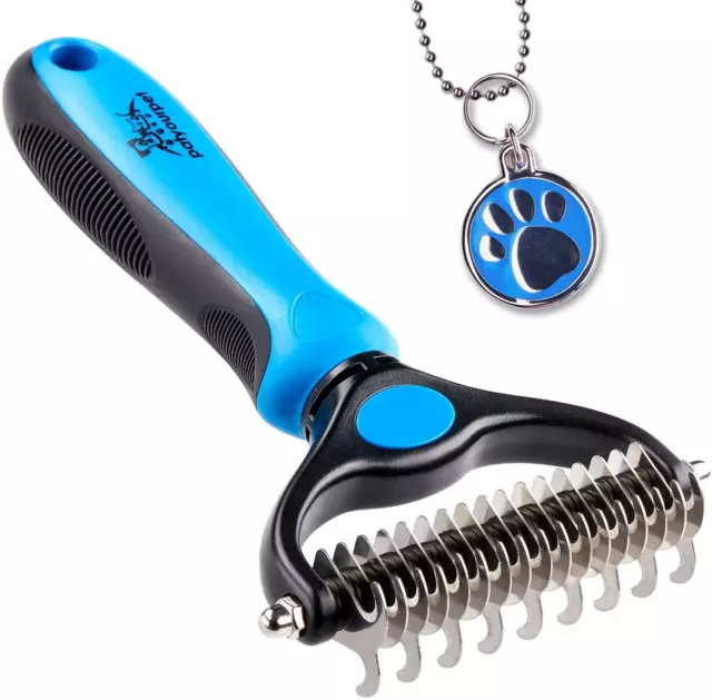 Deshedding Brush - Double-Sided Undercoat Rake for Dogs & Cats - Shedding Comb a
