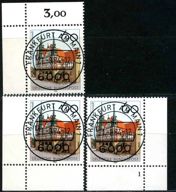 Bund Eckrand "Rathaus Duderstadt", 3 verschied. Varianten mit Form-Nr, MiNr 1222