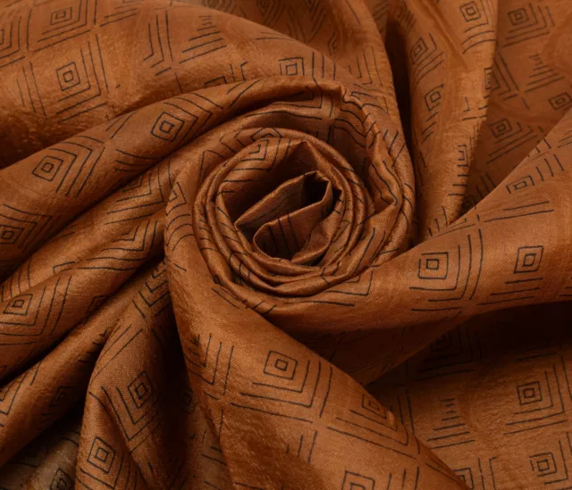 Sushila Vintage Indian Brown Saree 100% Pure Silk Printed Soft Craft Fabric