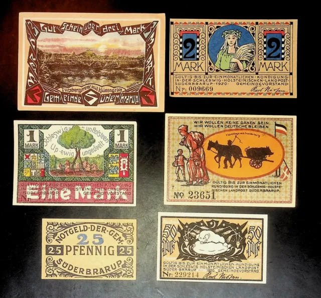 1921 Germany SUDERBRARUP 25 50 100 200 300 Phennig Banknote / Notgeld