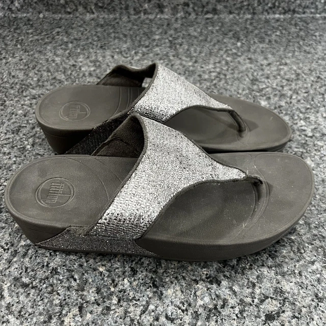 Fitflop Lulu Superglitz Silver Slip On Thongs Sandals Shoes Women’s Size 9