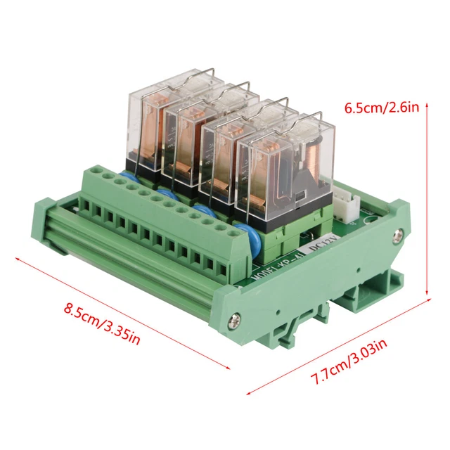 DC 12V Relay DIN Rail Mount 4‑channel 16A Power Relay Interface Module