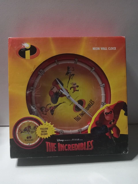 DISNEY PIXAR THE Incredibles Red Neon Clock Characters Light Up Yellow ...