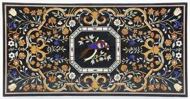 Black Marble Dining Table, Inlay Coffee Table, Kitchen Table, Handmade Table Top