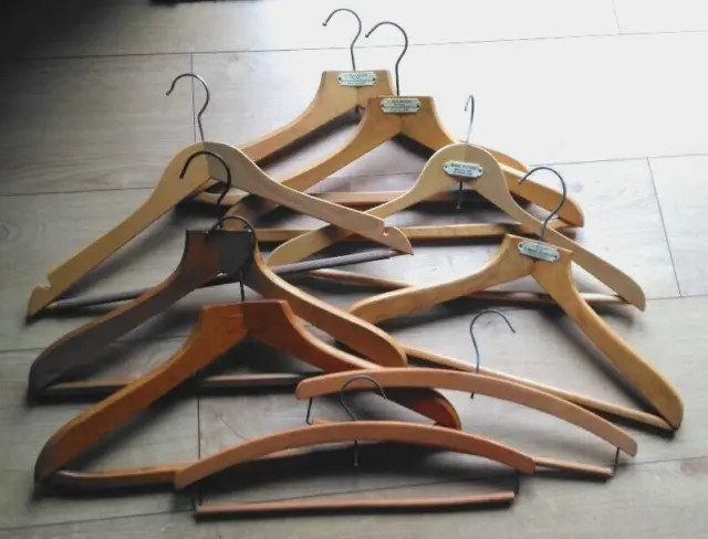 Job Lot Bundle Of Various Vintage Wooden Coat Hangers x 9