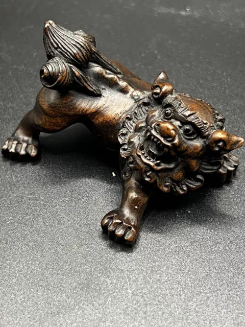 Netsuke Buchsbaum Foo Dog Shisha unsigniert