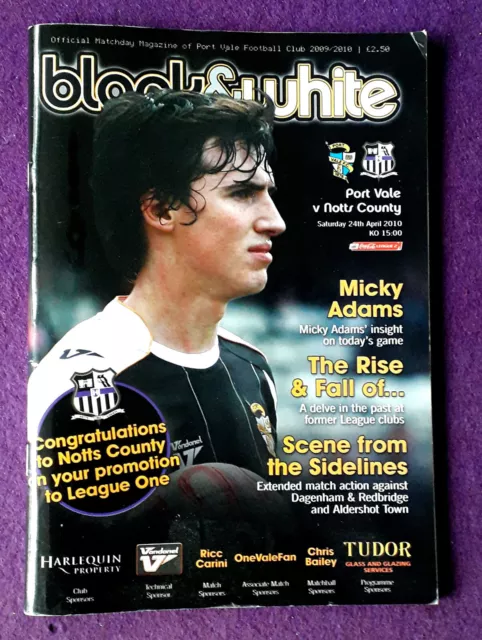 Football Programme, Port Vale vs Notts County 24 April 2010 VGC