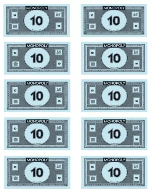 Monopoly Argent 10's 2024 Véritable Officiel Ten Dollar Notes x10 Recharge Pack