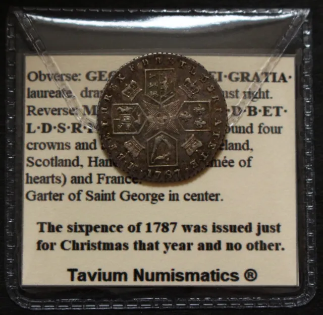 VF Georgian Christmas Silver Sixpence Coin King George III 1787