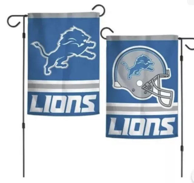 Detroit Lions 2 Sided Double Garden Flag Outdoor Window Banner 12 x18 New.