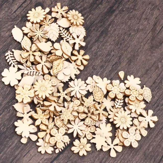 200 PCS Crafts Wooden Flower Embellishments Scrapbooking Cutouts