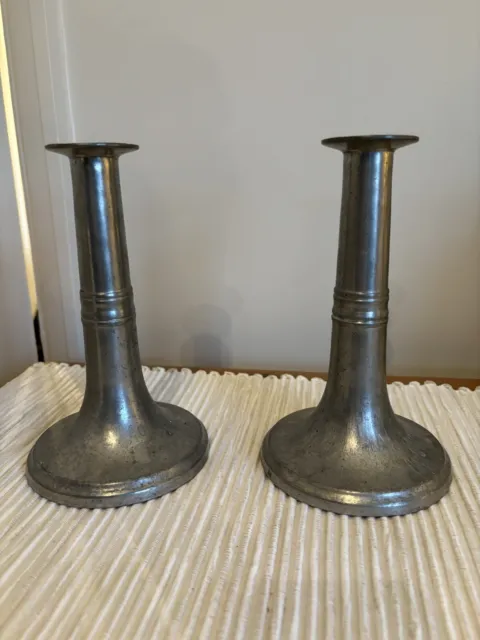 2x Antique Pewter 95 Candlesticks / Candleholders