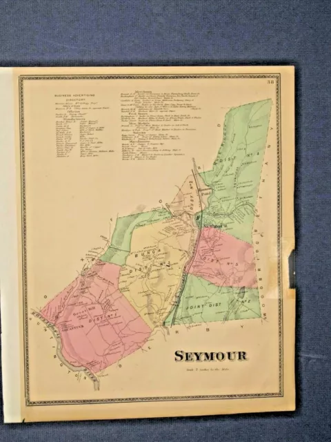 Seymore, Ct.. Vintage Hand Colored 1868 Map., Not A Reprint.