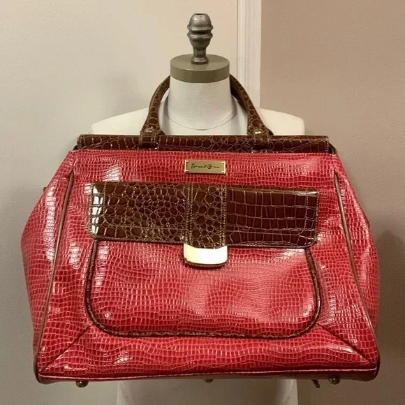 Samantha Brown Embossed Croc Dowel Travel Bag Red/ Brown great condition