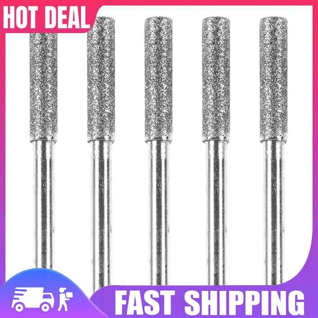 5pcs/Set Diamond Coated Grinding File Stone Heads Drill Bit (4mm Silver)