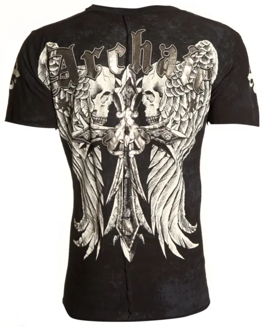 Archaic by Affliction Men's T-Shirt Lustrous Wings Cross Biker