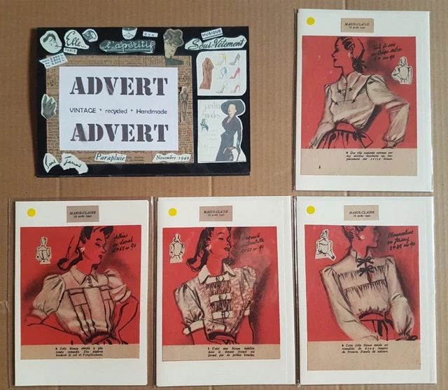 Vintage French 1941 Marie-Claire Fashion Illustration  Greetings Cards (4 No) A9