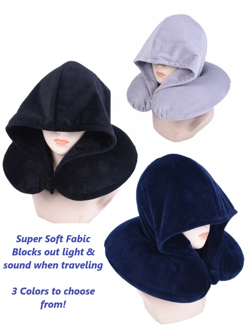Premium Memory Foam Travel Neck Pillow Velvet Hoodie Car Home Airplane 3 Colors