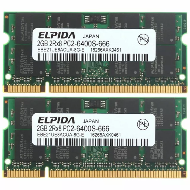 4GB 2x 2GB DDR2 800MHz PC2-6400S 200Pin CL6 SODIMM Laptop Memory SDRAM ELPIDA BT