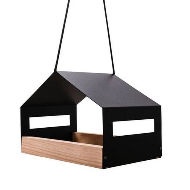 Mangeoire à Oiseaux En Métal Avec Parapluie Fille - Décoration Jardin Extérieure Noire