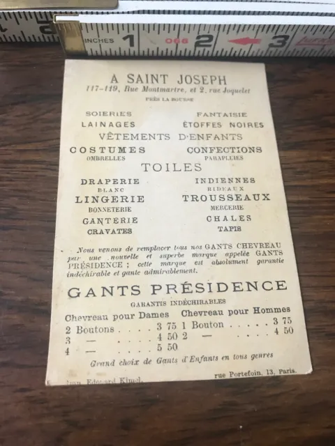 Vintage French Trade Card Antique Early 1900's A Saint Joseph Clothier Paris 2