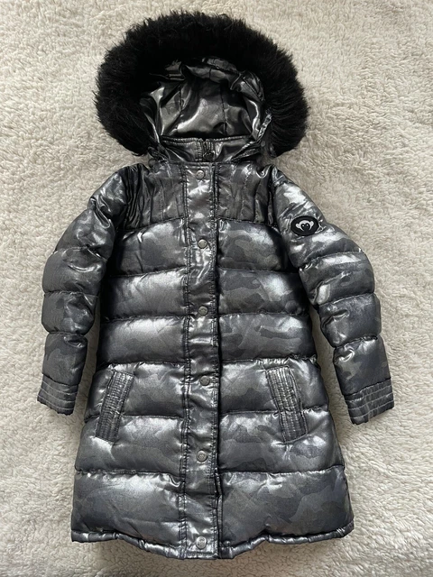 APPAMAN Kids Girls Size 6 Puffer Hooded Coat Jacket Gray/Silver Camo Print