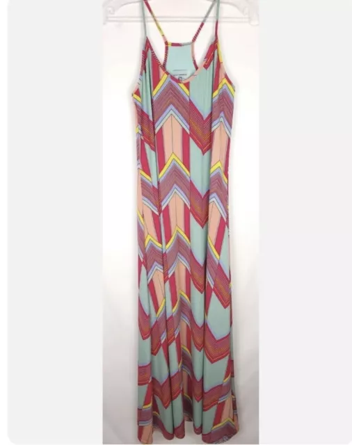 Anthropologie Judith March Small Teal Pink Maxi Dress Spagetti Strap