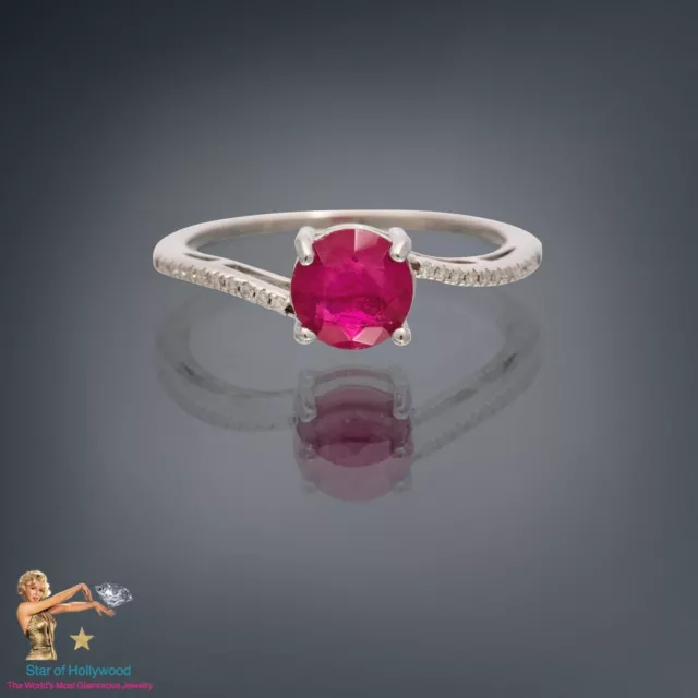 Genuine 1Ct Ruby & Diamond Ring, 925 Sterling Silver Mozambique Ruby 22 Diamonds