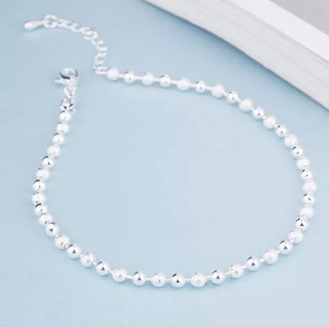 Ball Bead Ankle Bracelet Women Girls 925 Sterling Silver Anklet Foot Chain Beach